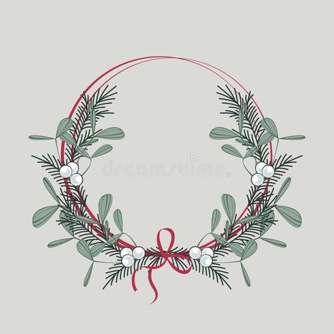 Christmas Wreath Illustration, Mistletoe Wreath, Happy Christmas Greetings, Painted Christmas Cards, Wreath Illustration, Wreath Drawing, Family Christmas Cards, Greeting Card Illustration, Wall Drawing