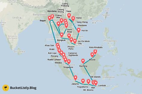 Southeast Asia Itinerary, Backpacking Southeast Asia, Asia Itinerary, Backpacking Itinerary, Backpacking Outfits, South East Asia Backpacking, Backpacking Routes, Thailand Adventure, Asia Map