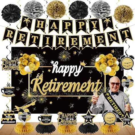 Amazon.com: Kuxriox 20PCS Happy Retirement Party Decorations Kit for Men Women, Black Gold Retirement Banner Balloons Honeycomb Centerpiece Swirl Paper Pompoms Party Supplies, Retired Sash Table Topper Swirls Set : Home & Kitchen Happy Retirement Decorations, Happy Retirement Banner, Retirement Banner, Honeycomb Centerpiece, Retirement Decorations, Goodbye Party, Retirement Gifts For Men, Retirement Party Decorations, Retirement Celebration