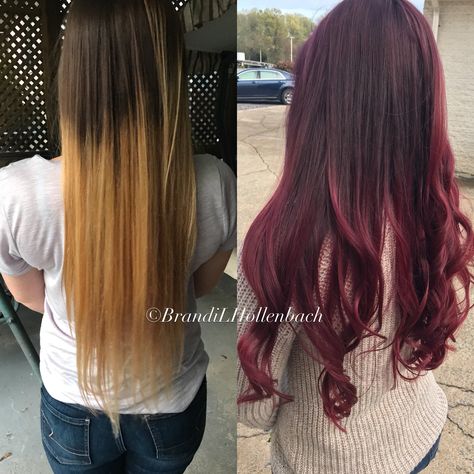 Before and after: blonde to a beautiful shadow root balyaged jnto a cherry red Before And After Blonde, Shadow Root, Hair Life, Cherry Red, Wii, Style Me, Hair Makeup, Cherry, Spa