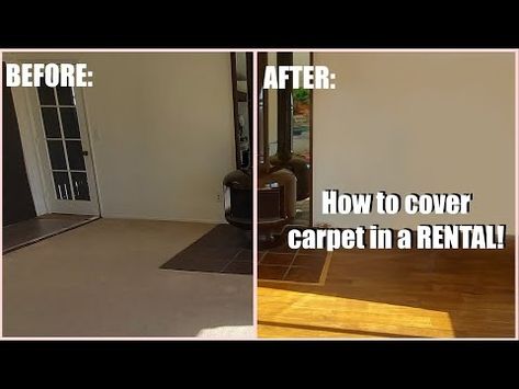 How to install hard floor over carpet in a RENTAL - YouTube How To Hide Carpet Floors, Covering Carpet In A Rental, Cover Carpet In Rental, Carpet Cover Up Ideas, Floor Over Carpet, Small Piano Room, Apartment Carpet, Moody Victorian, Rug Over Carpet