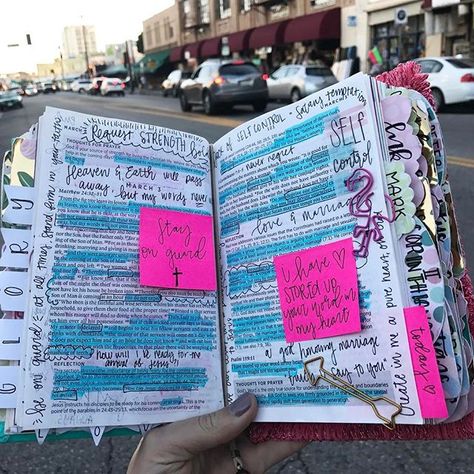 I look at marking up my bible like I do chewing my food. You chew food to digest it, right? Well I mark up my bible to digest it. We all have our own way, but I encourage you to try it, writing things out helps you remember things, and what better things in this life are worth remembering than the word of Christ?! Wrecked Bible, Marked Up Bible, Bible Goals, Bible Writing, My Bible, Writing Things, Quotes Bible, Bible Time, In Christ Alone