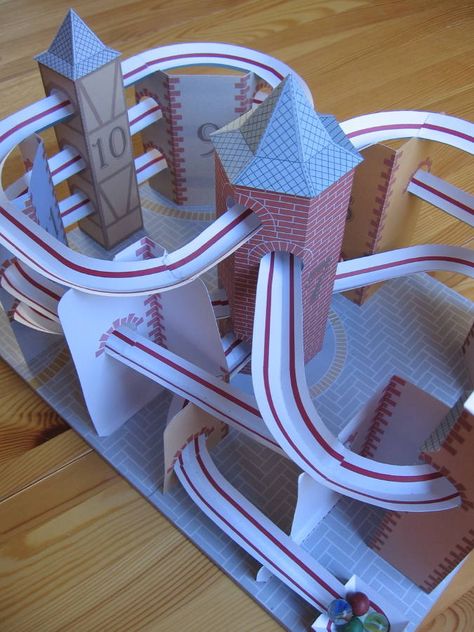 Lutz's Web Site: Paper Model Roller Coaster Paper Roller Coaster, Marble Tracks, Coaster Projects, Coaster Ideas, Diy Science, Stem For Kids, Stem Projects, Paper Model, Unique Diy Gifts