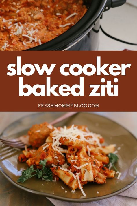 Need weeknight dinner inspiration? Try this Easy Baked Ziti made in the slow cooker. The crockpot baked ziti recipe with meatballs, marinara sauce and loaded with cheese. So EASY and so good, perfect for a big family meal!! Large family dinner ideas on FreshMommyBlog.com #BakedZiti #Ziti #Pasta #Penne #EasyDinner #Dinner #ItalianSausage Crockpot Ziti With Meatballs, Pioneer Woman Baked Ziti, Recipe With Meatballs, Ziti With Meatballs, Crock Pot Ziti, Baked Ziti With Meatballs, Slow Cooker Baked Ziti, Meatballs Marinara, Shake Recipes Healthy