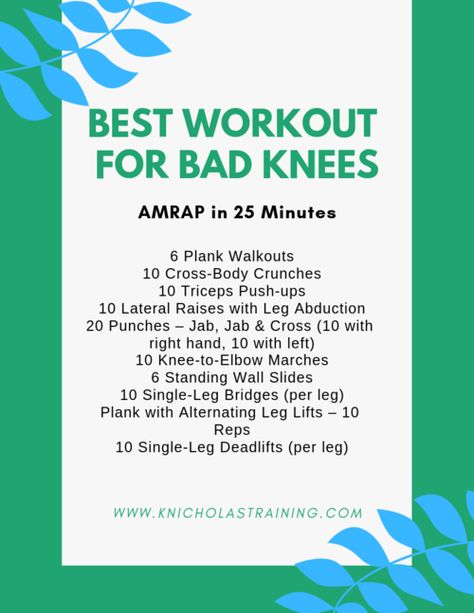 Workouts For Bad Knees, Knee Training, Wellness Queen, Knee Workout, Knee Health, Bad Knee Workout, Knee Strength, Amrap Workout, Single Leg Bridge