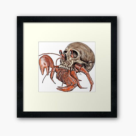 Hermit Crab Skull Tattoo, Crab Illustration, Hermit Crab, Awesome Art, Centerpiece Decorations, Custom Boxes, Framed Art Print, Skull Tattoo, Crab