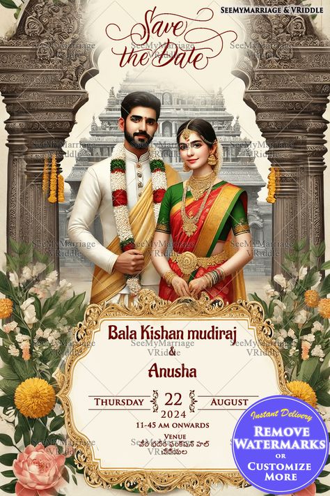 Tamil Wedding Invitation, Traditional Indian Wedding Invitations, Temple Background, Indian Wedding Attire, Ornate Background, Indian Invitation Cards, Indian Invitations, Indian Wedding Invitation Card Design, Digital Invitations Wedding