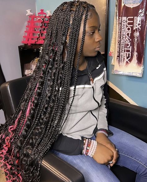 Pink And Black Knotless, Goddess Braids With Color, Black Knotless, Braids With Color, Colored Braids, Knotless Braids, Boho Braids, Goddess Braids, Box Braids Hairstyles