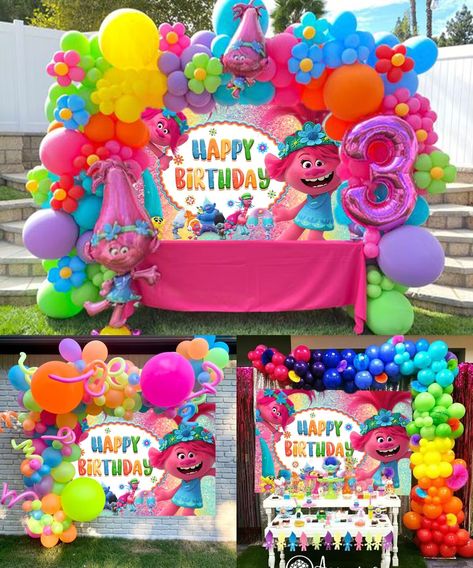 Kbackdrop Trolls Birthday Party Ideas Decorations, Diy Trolls Birthday Party, Trolls Birthday Party Ideas, Trolls Party, Trolls Birthday Party, Troll Party, Sweet Tart, 2 Birthday, Third Birthday