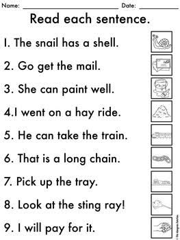 Long A Words Worksheet, Ay Worksheets, Ay Words, Long A Vowel, Teaching Vowels, Phonics Reading Passages, Picture Comprehension, Phonics Printables, Phonics Worksheets Free