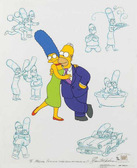 "Homer" and "Marge" limited edition cel from The Simpsons. Simpsons Party, Homer And Marge, Marge Simpson, Simpsons Drawings, Love Is Cartoon, Matt Groening, Love Is Gone, The Simpson, Cartoon People