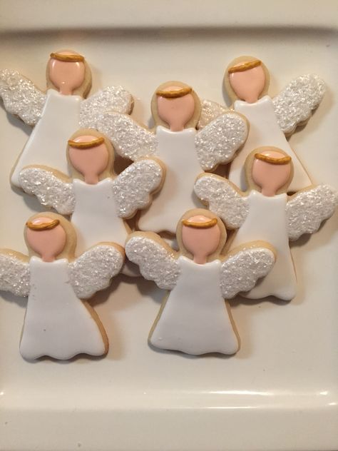 #Angel sugar #cookies | Courtney's Confections | @courtneysconfectionsok Christmas Angel Cookies Royal Icing, Royal Icing Angel Cookies, Angle Cookies Decorated, Angel Christmas Cookies Decorated, Angel Sugar Cookies Decorated, Angel Cookies Decorated, Christmas Angel Cookies, Angel Sugar Cookies, Nativity Cookies