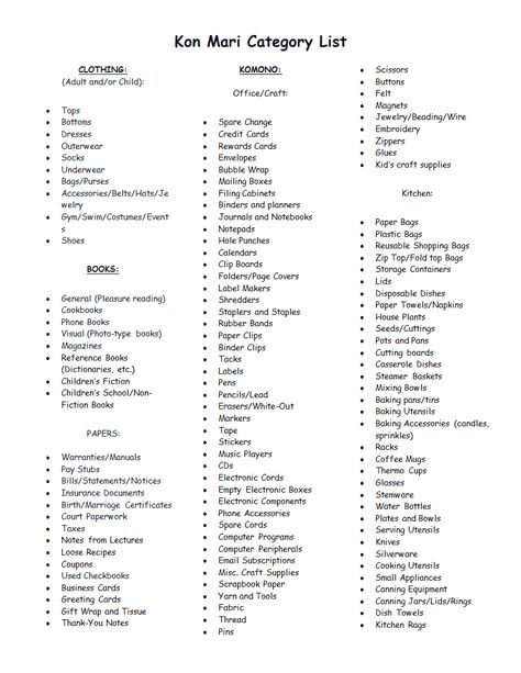 KM Categories.doc KonMari Maria Kondo, Konmari Checklist, Kon Mari, Konmari Organizing, Konmari Method, Dress Up Day, Marie Kondo, Spirit Week, Home Organisation