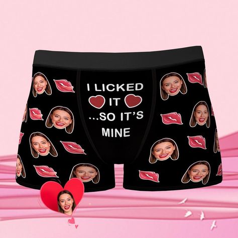 https://customfaceboxers.com I Licked It So Its Mine Boxers, Valentines Baskets, I Licked It So It's Mine, Custom Boxers, Personalized Boxers, Photo Face, Hawaiian Shirt Women, Baptism Party, Man Stuff