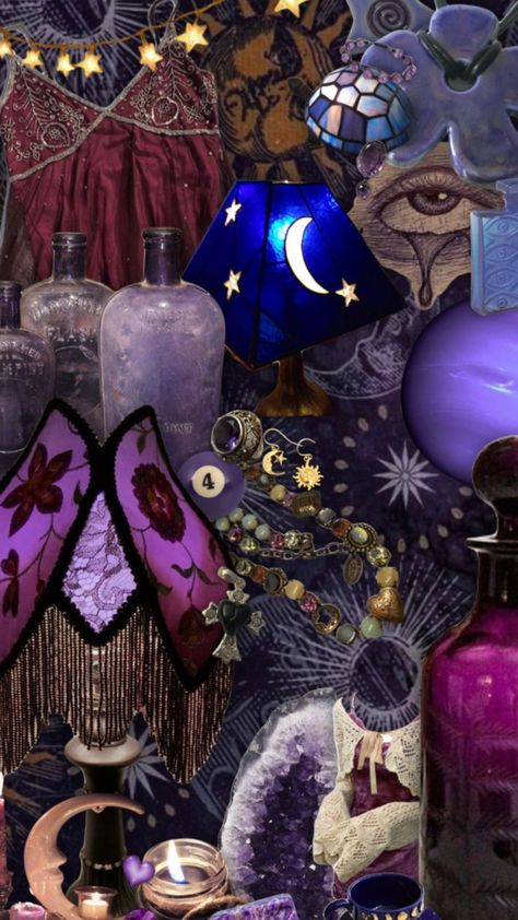 Whimsical Goth Color Palette, Blue Whimsigoth Bedroom, Purple Whimsigothic Bedroom, Blue Whimsigoth, Whimsigoth Art, Whimsigoth Aesthetic, Vintage Cats, Whimsy Goth, Witchy Wallpaper