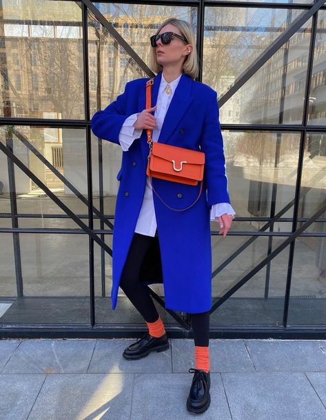 Cobalt Blue Outfit, Royal Blue Outfits, Blue Dress Outfits, Blue Outfits, Teaching Outfits, Green Outfit, Orange Bag, Blue Outfit, Cobalt Blue