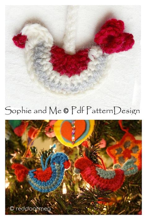 Christmas Ornaments Design, Crochet Robin, Crochet Christmas Ornaments Free Pattern, Holiday Crochet Patterns, Crochet Bird, Crochet Bird Patterns, Crochet Christmas Ornaments Free, Dove Ornaments, Christmas Decs