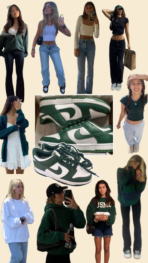 Outfits With Green Nike Dunks, Green Airforce 1 Outfit Women, Nike Jordan Green Outfit, Green And Blue Dunks Outfit, Green Air Jordans Outfit, Nike Dunk Low Green Outfit Woman, Lisa Leslie Dunk Outfit, Nike Dunk Low Gorge Green Outfit, Green Nikes Outfit