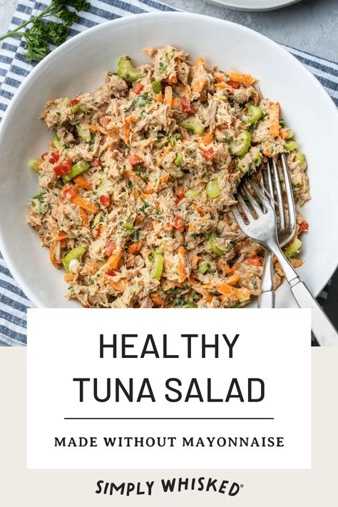 This healthy tuna salad recipe is made with no mayo, but it’s still full of flavor. It’s dairy free, paleo friendly and super easy to make. Serve it as a sandwich or in a lettuce wrap for a great heart healthy lunch. Mayo Free Tuna Salad, Heart Healthy Lunch, Dairy Free Tuna Salad, Chicken Salad Without Mayo, Tuna Salad Without Mayo, Healthy Tuna Salad Recipe, Tuna Lettuce Wraps, Tuna Salad Recipe Healthy, Best Tuna Salad