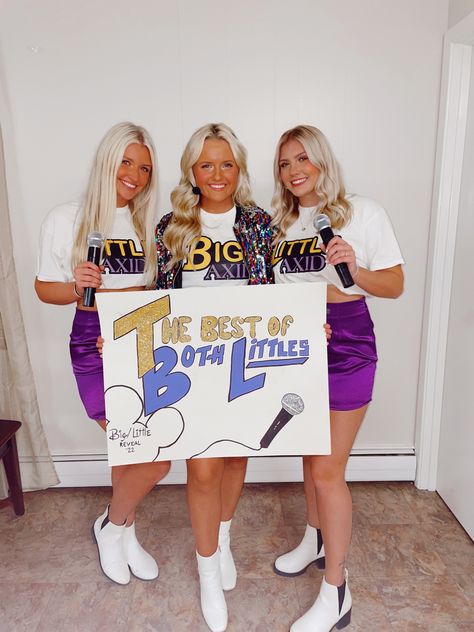 Big Lit Reveal Themes, Big Sis Lil Sis Reveal Ideas Poster, Twins Big Little Reveal, Big Reveal Ideas, Hannah Montana Big Little Reveal, Cheer Sister Reveal Ideas, Little Big Reveal Ideas, Bigs And Little Reveal, Big Little Twins Reveal