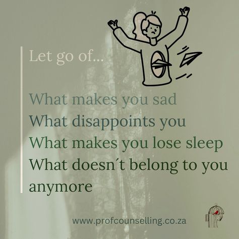 LETTING GO Letting go is one of the hardest, yet most important, actions we can take for our emotional well-being. Whether it’s releasing past trauma, a toxic relationship, or unhelpful thought patterns, holding onto pain and negativity only weighs us down. Letting go is not about forgetting or minimizing what happened, but about making space for healing and new beginnings. Why do we need to work on letting go? Carrying old hurts prevents us from moving forward, stifling our emotional grow... Thought Patterns, Toxic Relationship, Making Space, Toxic Relationships, Emotional Wellness, Let Go, What Happened, Moving Forward, New Beginnings