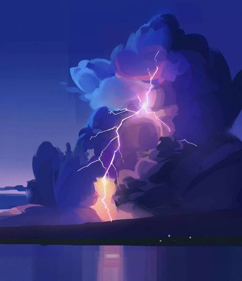 Lightning Clouds, Storm Landscape, Costa Rica Nature, Lightning Art, Lightning Cloud, Sea Drawing, Cloud Illustration, Procreate Ipad Art, Comic Layout