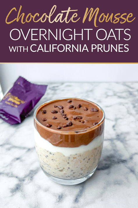 Chocolate Mousse Overnight Oats with California Prunes Chocolate Mousse Overnight Oats, Veggie Desserts, Prune Recipes, Overnight Oats Recipe Easy, Glass Noodle Salad, Protein Dessert, Fried Peppers, Breakfast Oats, Dessert For Breakfast