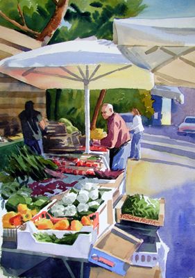 Market Scene Composition Painting, Market Watercolor Painting, Italy Watercolor, Composition Painting, Applique Art, Flower Pot Design, Market Day, Watercolor Architecture, Watercolor Subjects