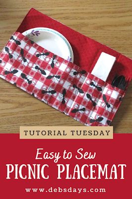 Deb's Days: Easy to Sew Picnic Placemat - Tutorial Tuesday Picnic Caddy, Quilted Placemat Patterns, Sewing To Sell, Placemats Patterns, Small Sewing Projects, Sewing Items, Cloth Fabric, Sewing Lessons, Sewing Projects For Beginners