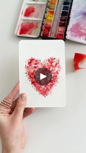 Heart Blooming, Watercolor Supplies, Sponge Painting, Card Watercolor, Watercolor Heart, Watercolor Ideas, Color Painting, Watercolour Tutorials, Heart Cards