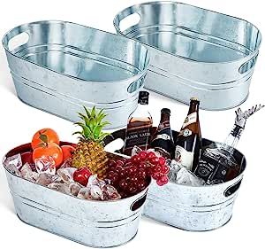 Drink Tub, Large Ice Bucket, Bucket Cooler, Tin Bucket, Halloween Bar, Chill Drinks, Metal Tub, Beverage Tub, Steel Tub