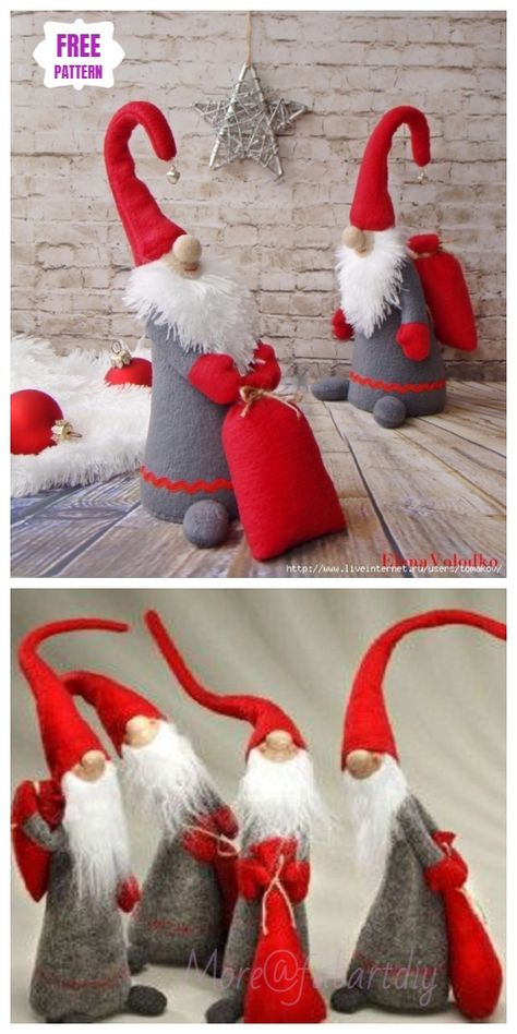 DIY Christms Felt Gnome Sew Free Pattern & Tutorial Diy Santa, Beginner Sewing Projects Easy, Diy Gnomes, Fabric Toys, Gnome Patterns, Gnomes Crafts, Santa Clause, Pattern Tutorial, Sewing Toys