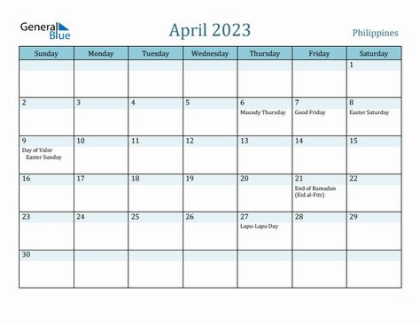 Free calendar for Philippines with holidays. Holiday calendars in PDF, Word, and Excel are printable and easy to edit and customize. Hourly Calendar, 3 Month Calendar, 2023 Monthly Calendar, Calendar April, Easter Saturday, Philippine Holidays, Maundy Thursday, Liberation Day, Easter Monday