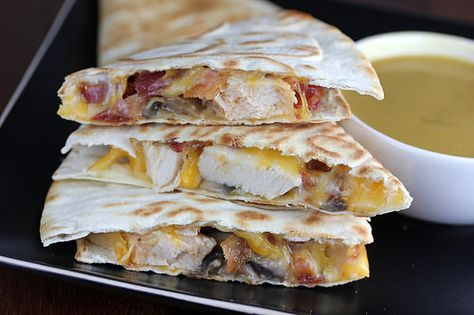 Alice Springs Quesadillas Corn Quesadilla, Chicken Hashbrown Casserole, Alice Springs Chicken, Homemade Honey Mustard, Honey Mustard Sauce, Quesadilla Recipes, Alice Springs, Crumbled Bacon, Chicken Recipes Casserole