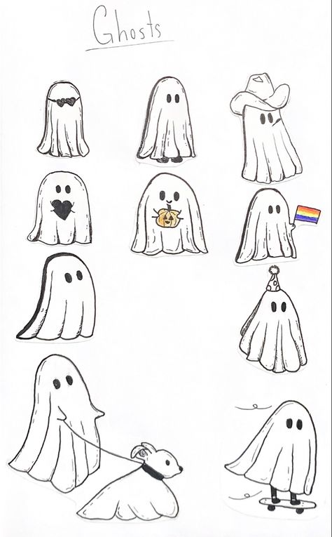 Strawberry Ghost Drawing, Fun Ghost Drawings, Cute Ghost Sketch, Little Ghost Drawing, Ghost Drawing Easy, Cute Ghost Illustration, Bestie Tats, Ghost Holding Pumpkin, Lil Drawings