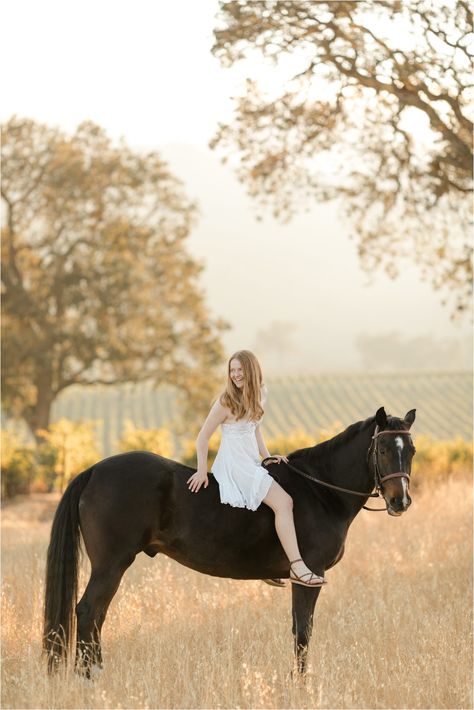 redhead girl riding her horse and laughing Horse Photoshoot Ideas English, Senior Pictures With Horses Dress, Equestrian Photography Ideas, Horse Field Photoshoot, Summer Horse Photoshoot, Girl With Horse Photograph, Horse Senior Pictures Dress, Equestrian Senior Photos, Horse And Dress Photography