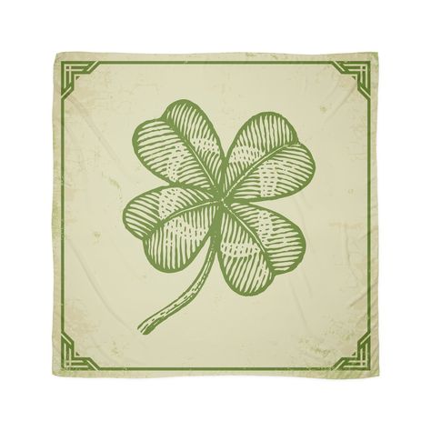 Vintage lucky clover Scarf Vintage Four Leaf Clover Illustration, Four Leaves Clover, Four Leaf Clover Tattoo, Clover Tattoo, Vintage Clover, Woodcut Tattoo, Sunflower Illustration, Lucky Leaf, Clover Tattoos