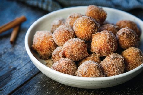 Recipe: Sugar and Spice Sweet Potato Doughnut Holes | Cary Magazine Sweet Potato Doughnut, Sweet Potato Donut Recipe, Potato Donut, Potato Donuts, Doughnut Holes, Fall Spices, Mashed Sweet Potatoes, Donut Recipes, Warm Autumn