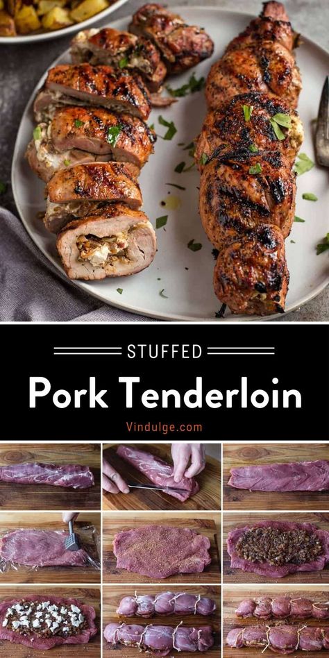 Making Stuffed Pork Tenderloin is easy and delicious--perfect for a weeknight dinner. This tender cut of pork is such a great option when making any stuffed dish. Our stuffed pork tenderloin recipe is filled with sweet caramelized onions, sun-dried tomatoes, sage, and goat cheese for a creamy and savory flavor. Pork Fillet Recipes, Tomatoes And Goat Cheese, Pork Tenderloin Recipe, Pork Fillet, Tenderloin Recipe, Stuffed Pork, Goat Cheese Recipes, Pork Loin Recipes, Bbq Dinner