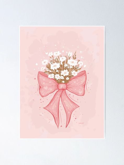 "Passtel Pink Coquette Bow with Flowers" Poster for Sale by rnmarts | Redbubble Wall Posters Aesthetic Pink, Coquette Posters For Room, Coquette Poster Prints, Bow With Flowers, Coquette Poster, Flowers Poster, Pink Coquette, Vintage Room, Coquette Bow