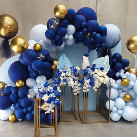 🍀🎈135PCS Navy Blue Balloon Set🎈🍀 :18In(Macaron Blue Balloon 2PCS+Navy Blue Balloon 1PC);12In(Macaron Blue Balloon 40PCS+Navy Blue Balloon 40PC+Metallic Gold Balloon 10PCS);5In((Macaron Blue Balloon 10PCS+Navy Blue Balloon 20PC+Metallic Gold Balloon 10PCS). 🍀🎈Metallic Gold Theme Party Balloon For🎈🍀  Girl Women Engagement Girl Woman Party Balloons Decoration, shower, 1st birthday party, anniversary party, bachelorette party, engagement party, fiesta party, princess party, Blue theme party, Gold Theme Party, Balloon Wreath, Balloons Decoration, Blue Balloon, Balloon Kit, Garden Wedding Decorations, Blue Theme, Gold Theme, Anniversary Decorations