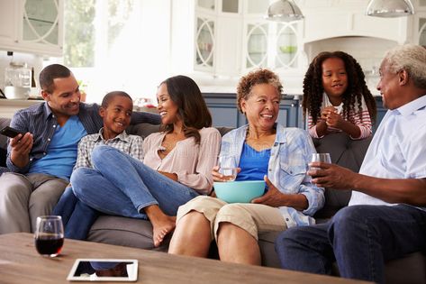 Multi generation black family talking together while watching TV #Sponsored , #sponsored, #AFFILIATE, #generation, #watching, #TV, #black Together Aesthetic, Universal Life Insurance, Nursing Home Care, Conversation Skills, Ways To Stay Healthy, Retirement Plan, Life Insurance Policy, Long Term Care, Black Families