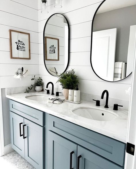 Talk about a kid’s dream bathroom! Check out @globalmunchkins bathroom renovation featuring the Precept® Widespread Bath Faucet. The matte black finish offers a minimal yet modern pop against the light countertop and white shiplap walls. White Shiplap Walls, Shiplap Walls, House Bathrooms, Bathroom Redesign, White Shiplap, Hall Bathroom, Diy Concrete, Bathroom Remodel Designs, Bathroom Remodel Shower