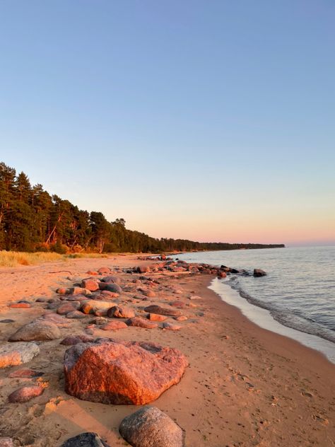 quiet photo // empty beach // golden hour // sunset // sandy beach // forest // baltic sea // vidzeme // latvia // salacgriva // aesthetic Media Coursework, Beach Golden Hour, Coastal Forest, Beach Forest, Medium Format Photography, Scene Ideas, Forest Beach, Future Aesthetic, Golden Hour Sunset