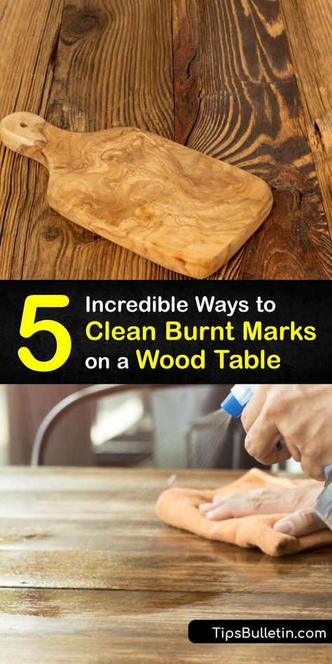 Explore easy hacks to get burn marks and water stains off your wood table and other wooden furniture. Remove an ugly heat stain and enjoy clean wood furniture with remedies using dish soap, olive oil, nail polish remover, and more. #burn #marks #off #wood #table Cleaning Wood Furniture, How To Remove Sharpie, Oil Substitute, Remove Water Stains, Remove Oil Stains, Diy Household Cleaners, Diy Cleaning Solution, Cleaning Wood, Wood Counter