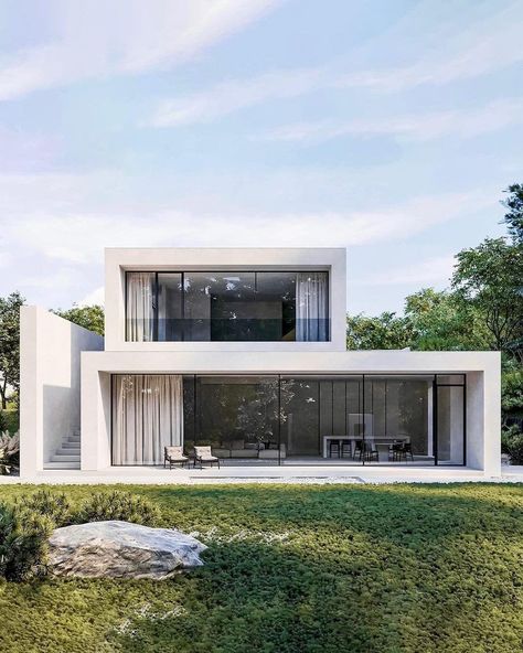 𝐃𝐄𝐒𝐈𝐆𝐍 𝐕𝐈𝐒𝐈𝐎𝐍 on Instagram: “This is as clean as it gets! ✔️ Do you like all white exteriors? 🖥 Render: @babayants_architects” Contemporary House Exterior, Minimal Architecture, House Design Exterior, Minimal House Design, Prefabricated Houses, Beautiful House Plans, House Outside Design, Beach House Design, Minimal Home