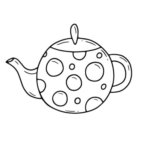 Vector a spotted cute teapot in a simple... | Premium Vector #Freepik #vector #line-drawing #outline-illustration #black-white-illustration #outline Teapot Drawing Simple, Teapot Drawing, Illustration Outline, T Craft, Cute Teapot, Outline Illustration, Doodle Style, White Illustration, Vector Photo