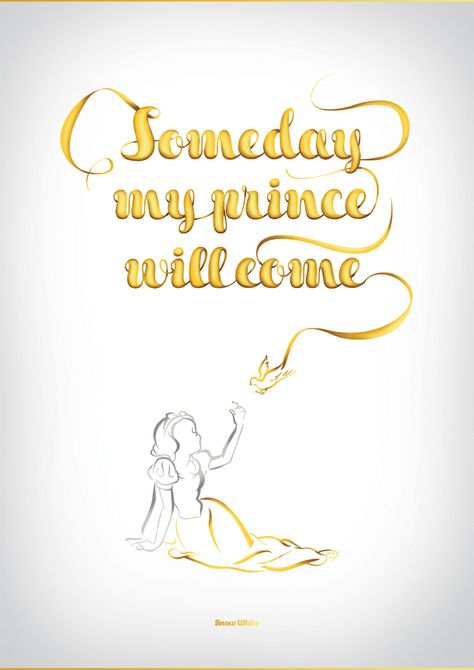 Disney Typography Series Disney Typography, Someday My Prince Will Come, My Prince, Images Disney, White Typography, Snow White And The Seven Dwarfs, Pretty Princess, Typographic Poster, Disney Favorites