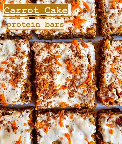 Wanna Date? on Instagram: “Vegan Protein CARROT CAKE Bars! 🥕 Recipe: 2 cups of rolled oats 1/4 cup of oat flour 1/4 cup of vanilla protein powder 2 flax eggs 1 1/2…” Carrot Cake Bars, Vegan Protein Bars, Vegan Carrot Cakes, Oat Bars, Vegan Cream Cheese, Cake Bars, Healthy Veggies, Vanilla Protein Powder, Vegan Dessert Recipes