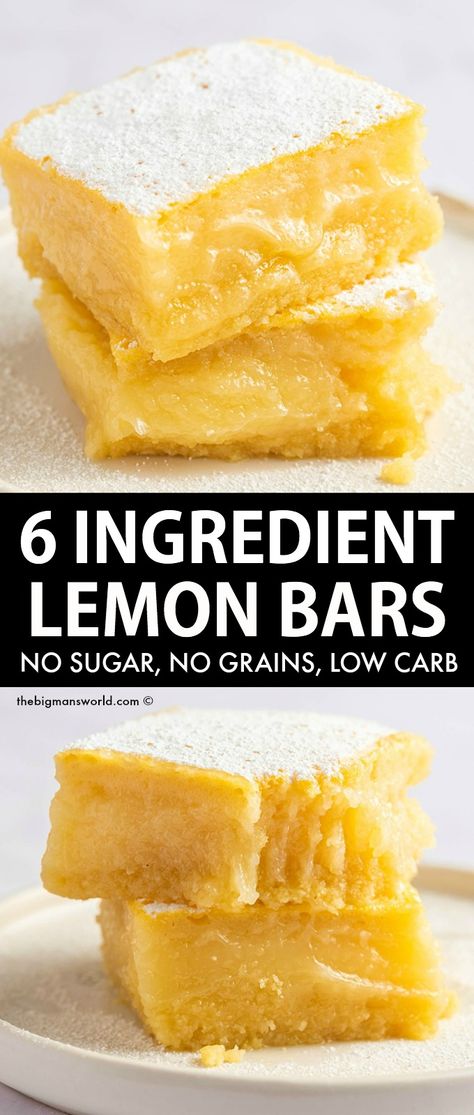 Sugar Free Lemon Bars, Low Carb Lemon Bars, Keto Lemon Bars, Sugar Free Baking, Low Carb Low Fat Recipes, Sugar Free Recipes Desserts, Lemon Bars Recipe, Diet Recipes Easy, Low Carb Low Sugar